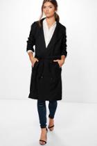 Boohoo Tall Tia Belted Mac Coat Black