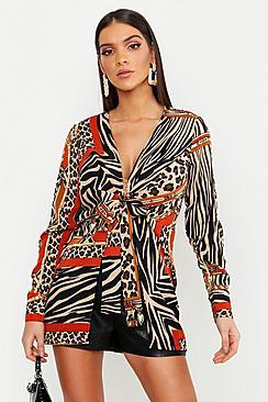 Boohoo Chain Print Tie Front Kimono