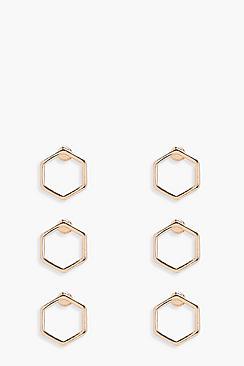 Boohoo Abigail Mini Hexagon Hoop Earrings 3 Pack