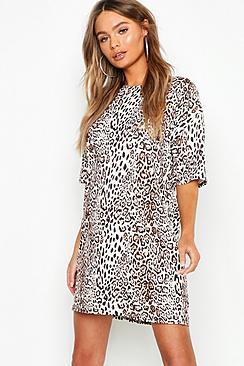 Boohoo Leopard Print Oversized T-shirt Dress