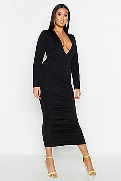 Boohoo Plus Neon Slinky Ruched Midi Skirt