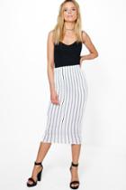 Boohoo Ruby Monochrome Stripe Long Line Midi Skirt Ivory