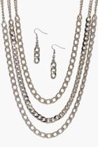 Boohoo Diana Triple Layer 80's Chain & Earring Set Gold