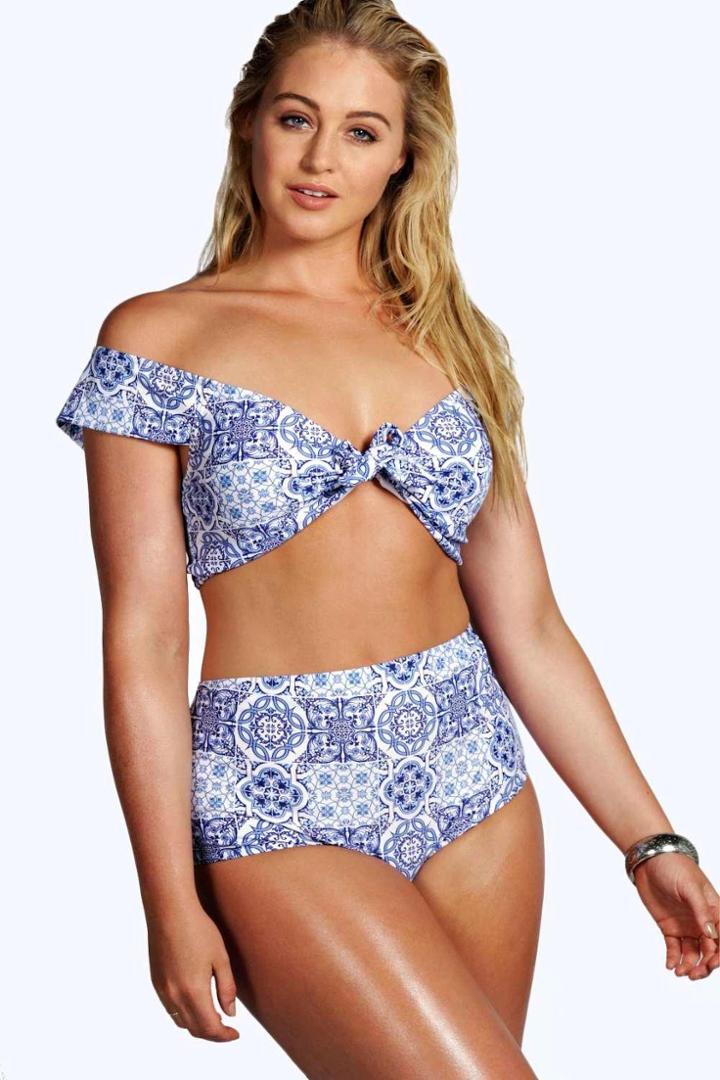 Boohoo Plus Riley Tie Detail Bikini Multi