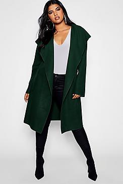 Boohoo Plus Belted Shall Collar Pocket Coat