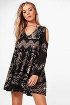 Boohoo Niamh Cold Shoulder Burn Out Dress