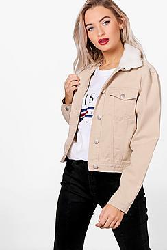 Boohoo Rosa Slim Fit Borg Collar Denim Jacket