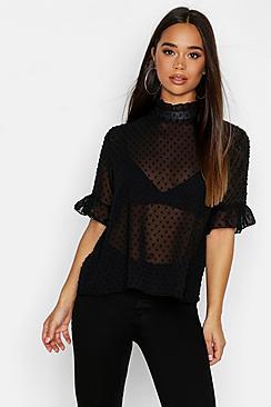 Boohoo Woven Dobby Spot Shell Top