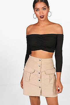 Boohoo Amy Cord Button Through Utility Mini Skirt