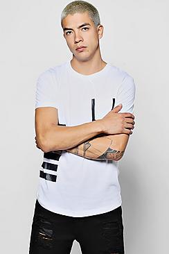 Boohoo Longline Printed T-shirt With Curve Hem