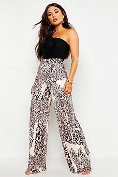 Boohoo Slinky Mixed Leopard Print Wide Leg Trouser