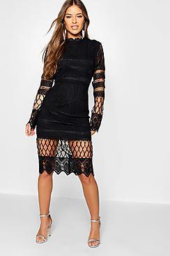 Boohoo Petite Lace Panelled Midi Dress