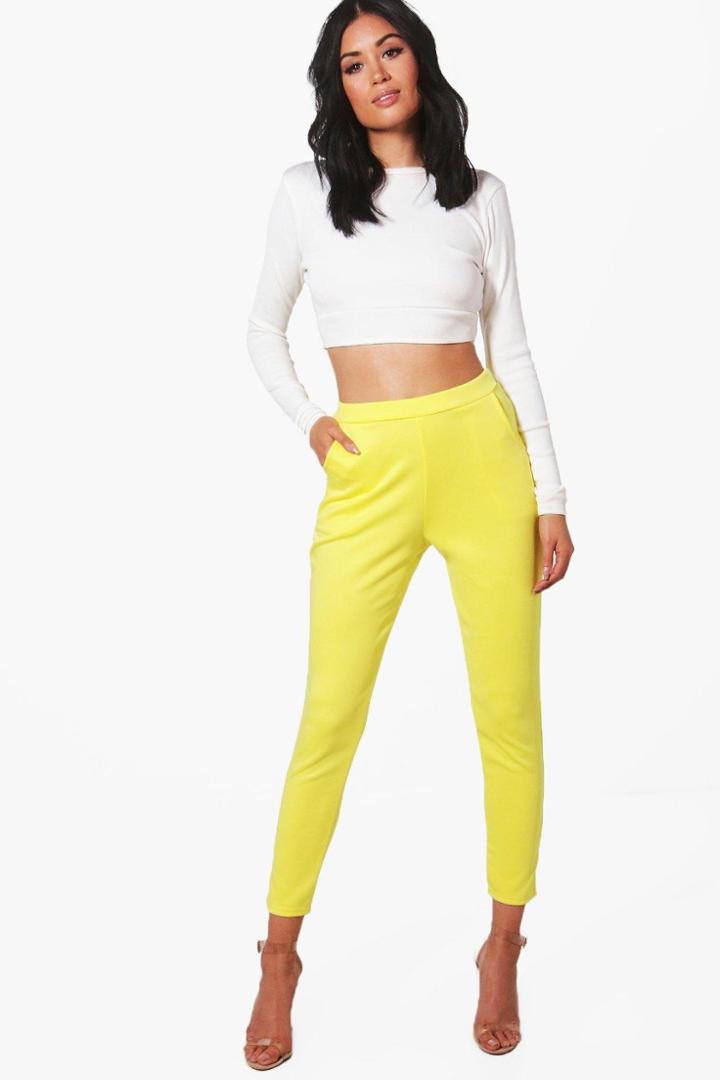 Boohoo Camilla Skinny Stretch Scuba Trousers Yellow