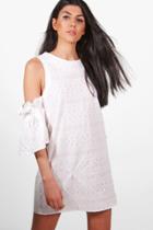 Boohoo Poppy Lace Cold Shoulder Shift Dress White