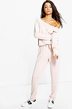 Boohoo Tall Slash Neck Lounge Jumpsuit