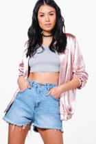 Boohoo Hetty High Waist Contrast Denim Shorts Blue