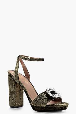 Boohoo Isla Velvet Embellished Platform Heels
