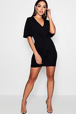 Boohoo Emily Tie Front Bodycon Dress