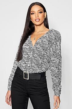Boohoo Zebra Print Collarless Shirt