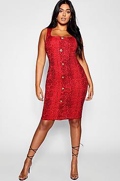 Boohoo Plus Snake Print Button Through Dress