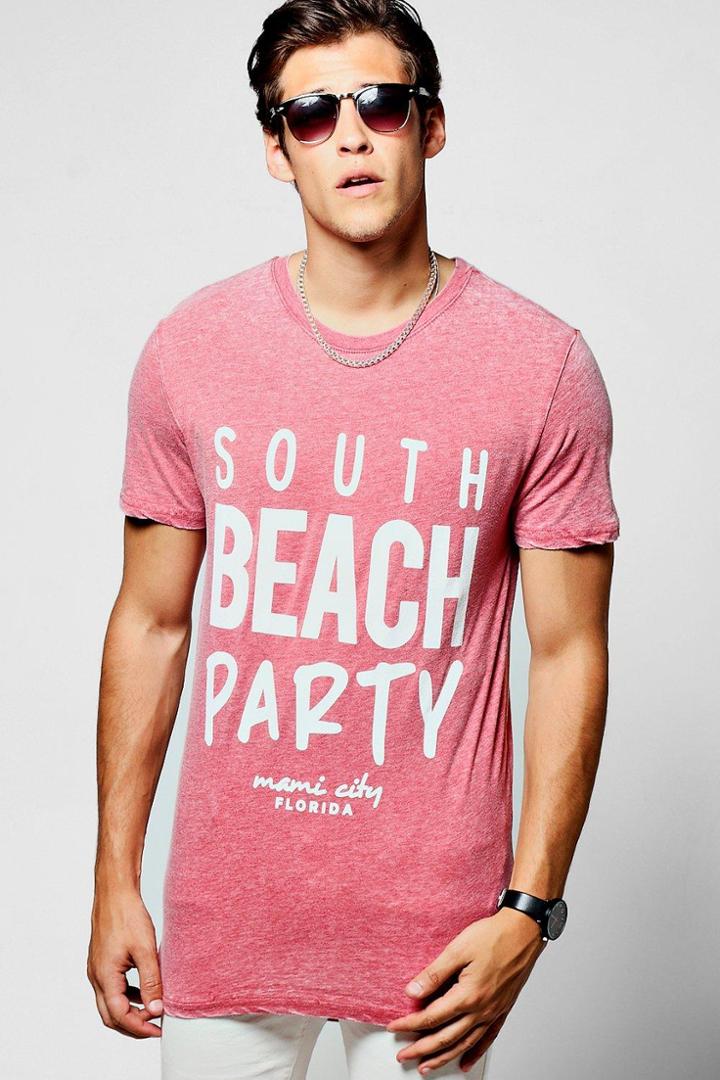 Boohoo Longline South Beach Burnout T-shirt Burgundy