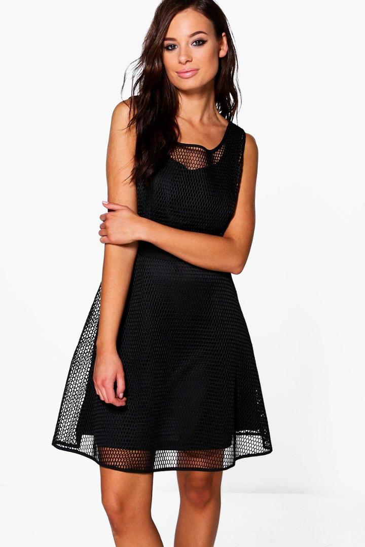 Boohoo Briella Mesh Skater Dress Black