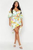 Boohoo Plus Fruit Print Ruffle Detail Midi Skirt
