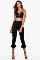 Boohoo Tall Mila Frill Hem Tailored Trousers Black