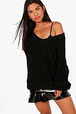 Boohoo Zoe Slouchy V-neck Chenille Jumper