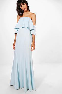 Boohoo Abbie Off Shoulder Frill Fishtail Maxi Dress