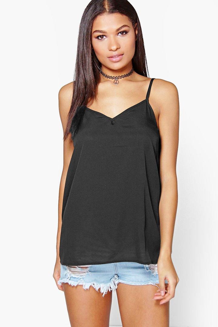 Boohoo Grace Woven Solid Cami Black