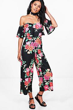 Boohoo Claudia Floral Choker Detail Culotte Jumpsuit