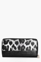 Boohoo Sofia Animal Print Zip Around Purse Black