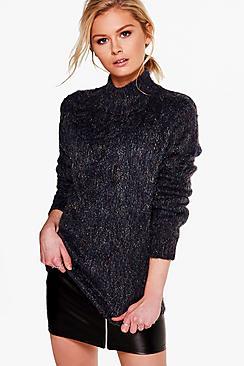 Boohoo Reyna Metallic Yarn Funnel Neck Jumper