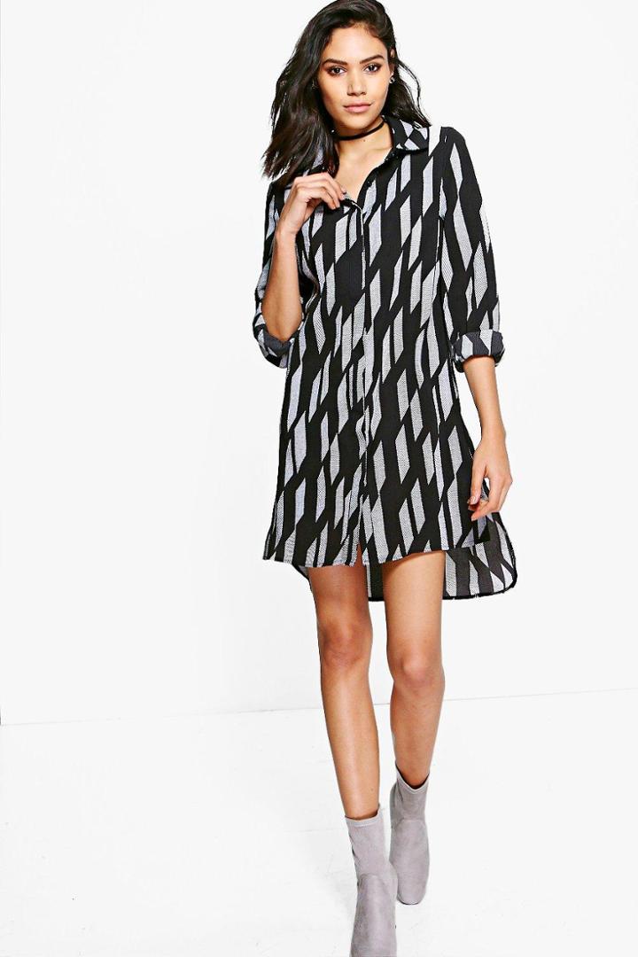 Boohoo Josephina Stripe Shirt Dress Black