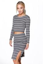 Boohoo Lauren Stripe Fine Gauge Split Back Skirt Grey