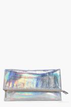 Boohoo Anna Mermaid Fold Over Clutch Bag Silver