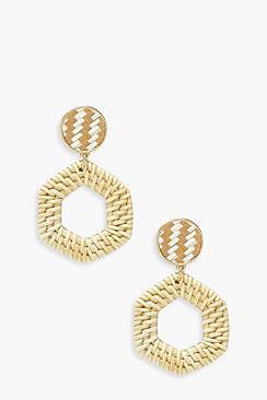 Boohoo Woven Raffia Hexagon Stud Earrings