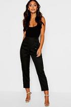 Boohoo Petite Woven Button Detail Tapered Trousers