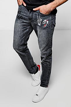 Boohoo Embroidered Jeans In Skinny Fit