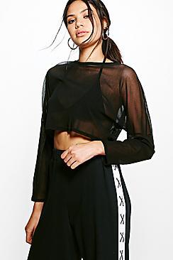 Boohoo Lilly Oversized Mesh Long Sleeve Crop