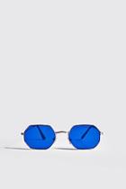 Boohoo Blue Lens Metal Frame Hexagonal Sunglasses