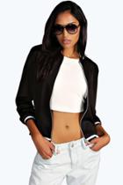 Boohoo Ruth Stripe Rib Varsity Bomber Jacket Black