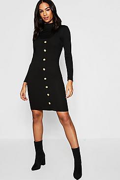 Boohoo Tall Tortoise Shell Button Micro Mini Dress
