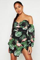 Boohoo Woven Flamingo Palm Bodycon Dress