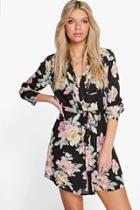 Boohoo Savannah Floral Shirt Dress Black