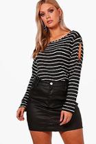 Boohoo Plus Amanda Stripe Cold Shoulder Top