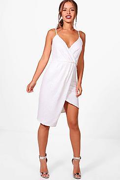 Boohoo Petite Laura Sequin Wrap Front Midi Dress