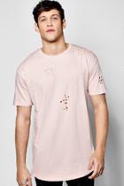 Boohoo Longline Distressed T Shirt Pink