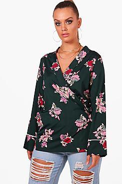 Boohoo Plus Erin Floral Printed Wrap Blouse